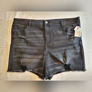 No Boundaries Black Gray Jean Shorts Casual Style Size 20, NWT, Distressed